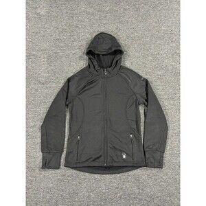Spyder Jacket Womens Medium Black Long Sleeve Full Zip Pockets Softshell Hoodie